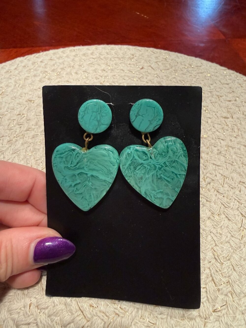 Teal Heart Earrings
